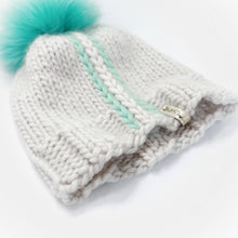 Load image into Gallery viewer, Chunky Knit Beanie with Pomoom, Knitted beanie with fur pompom, Hand knit hats for women
