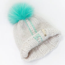 Load image into Gallery viewer, Chunky Knit Beanie with Pomoom, Knitted beanie with fur pompom, Hand knit hats for women
