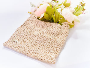 Crochet raffia handbag with bamboo handles, Granny squire vegan bag, Cruelty-free sustainable bag