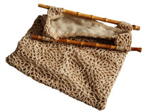 Load image into Gallery viewer, Crochet raffia handbag with bamboo handles, Granny squire vegan bag, Cruelty-free sustainable bag
