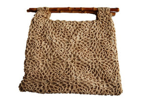 Crochet raffia handbag with bamboo handles, Granny squire vegan bag, Cruelty-free sustainable bag