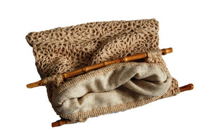 Crochet raffia handbag with bamboo handles, Granny squire vegan bag, Cruelty-free sustainable bag