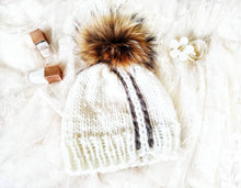 Load image into Gallery viewer, UNIQUE Knitted Hat, Knit Slouchy Beanie, Bobble hat with fur Pompom for women, Ladies Wool Winter Hat
