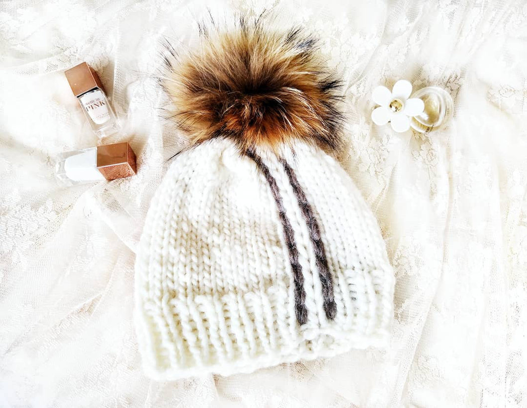 UNIQUE Knitted Hat, Knit Slouchy Beanie, Bobble hat with fur Pompom for women, Ladies Wool Winter Hat