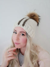 Load image into Gallery viewer, UNIQUE Knitted Hat, Knit Slouchy Beanie, Bobble hat with fur Pompom for women, Ladies Wool Winter Hat
