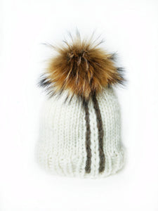 UNIQUE Knitted Hat, Knit Slouchy Beanie, Bobble hat with fur Pompom for women, Ladies Wool Winter Hat