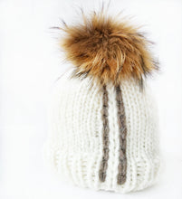 Load image into Gallery viewer, UNIQUE Knitted Hat, Knit Slouchy Beanie, Bobble hat with fur Pompom for women, Ladies Wool Winter Hat
