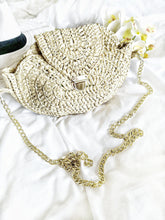 Load image into Gallery viewer, Straw Crochet Crossbody Bag, Straw Beach Purse, Natural Raffia Clutch, Vegan boho handbag, Crochet bohemian Festival bag
