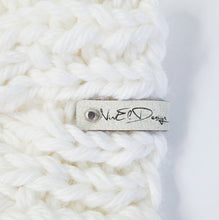 Load image into Gallery viewer, White Handknit Vegan Beanie, Unisex Bobble Hat, Baggy Winter Cap, Slouchy vegan wool knit, White winter hat
